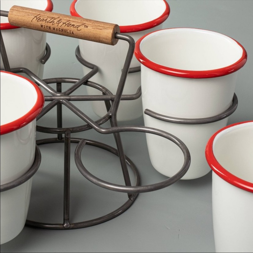 Hearth & Hand 7pc 17oz Drink Caddy Set Red/Cream - Picture 4 of 6